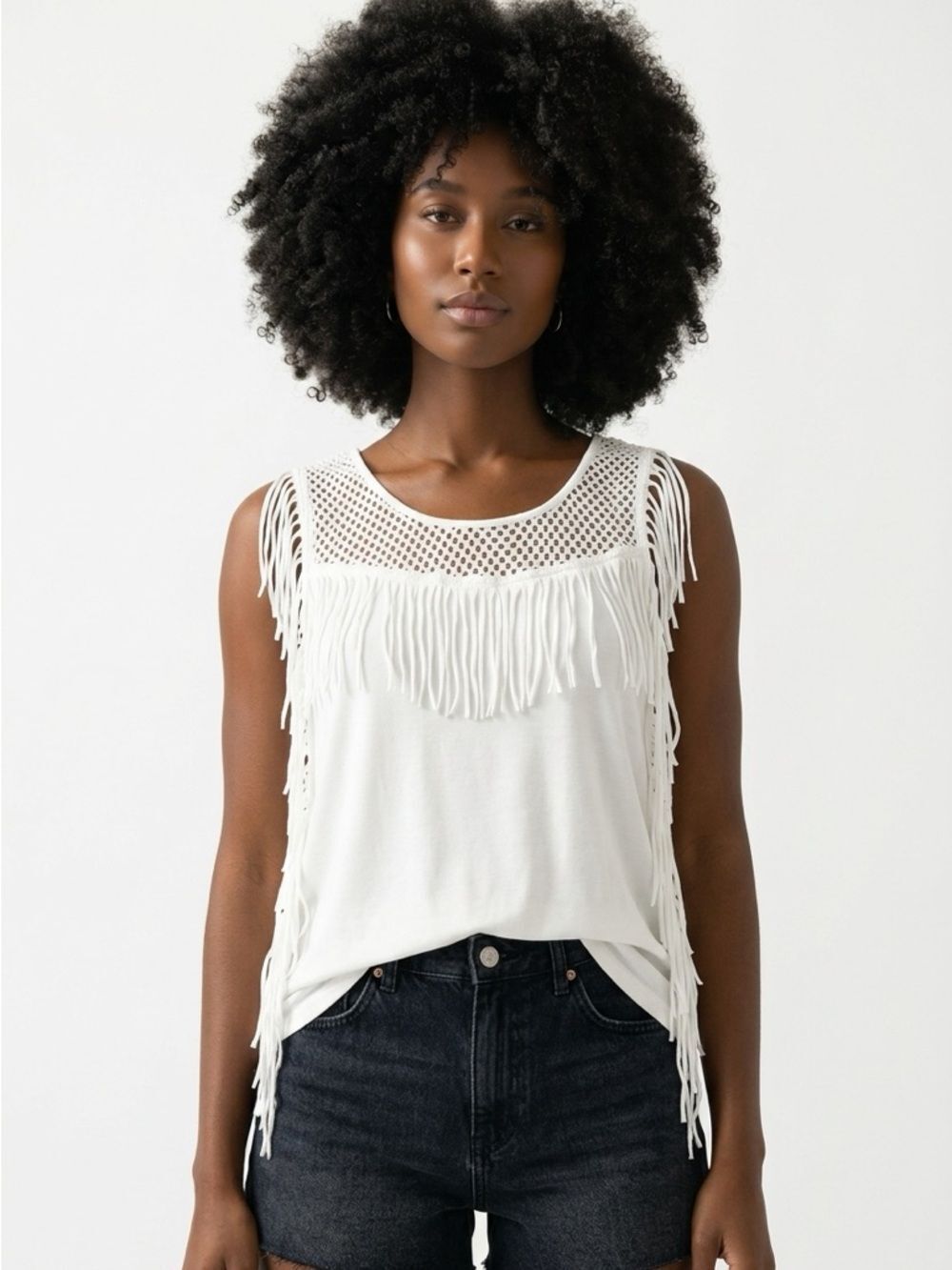 MONORENO | White Boho Fringe Tank Top
